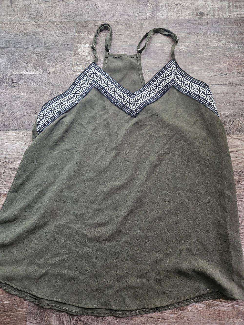Olive Green Embroidered V-Neck Cami Top